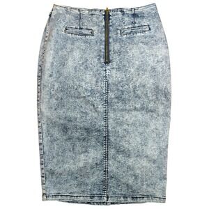 HOT SWAG Acid Wash Denim Pencil Skirt Mid Rise Back Zip Y2K M 80s vamp